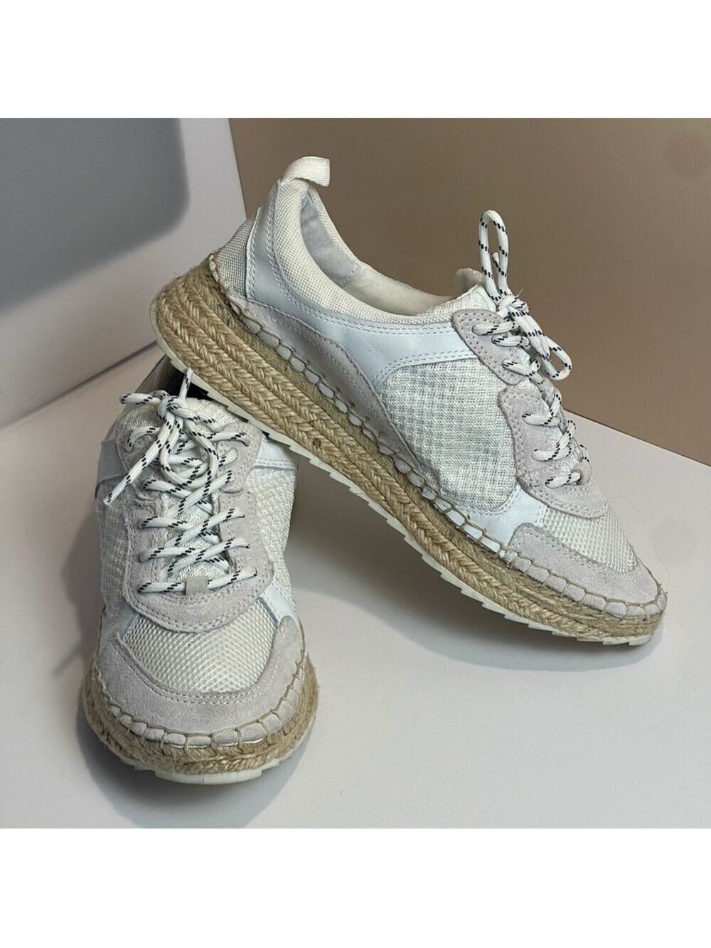Marc Fisher Janette White Espadrille Platform Sneakers Suede Mesh Summer 7.5